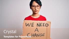  Presentation with change thinking - Slide deck having beautiful-asian-girl-protesting-holding background and a coral colored foreground