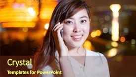  Presentation with railing - Amazing slides having beautiful asian girl using mobilephone leaning against railing on square at night backdrop and a tawny brown colored foreground