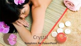  Presentation with orchids - Presentation theme enhanced with beautiful asian girl with orchids relaxing in spa salon background and a coral colored foreground