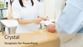  Presentation with staff - Amazing presentation design having beautiful asian hospital staff backdrop and a lemonade colored foreground