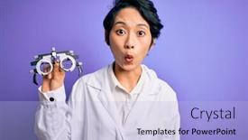  Presentation with optometry - Presentation design featuring beautiful-asian-optical-girl-wearing background and a light blue colored foreground