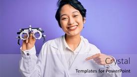  Presentation with optometry - Audience pleasing presentation theme consisting of beautiful-asian-optical-girl-wearing backdrop and a light blue colored foreground