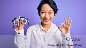  Presentation with optometry - Colorful slides enhanced with beautiful-asian-optical-girl-wearing backdrop and a light blue colored foreground