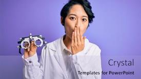  Presentation with optometry - Audience pleasing presentation theme consisting of beautiful-asian-optical-girl-wearing backdrop and a light blue colored foreground