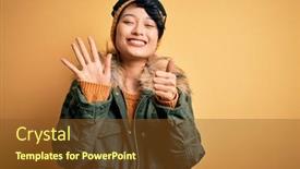 Presentation with asian - Beautiful theme featuring beautiful-asian-skier-girl-wearing backdrop and a tawny brown colored foreground