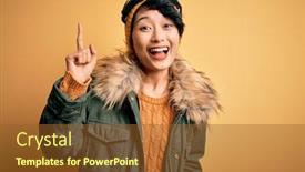  Presentation with ski - PPT theme featuring beautiful-asian-skier-girl-wearing background and a tawny brown colored foreground