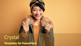  Presentation with women success - Presentation having beautiful-asian-skier-women-wearing background and a tawny brown colored foreground