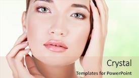  Presentation with abstract circles - PPT layouts featuring beautiful asian woman against abstract background with circles and copyspace background and a coral colored foreground