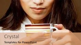  Presentation with tea coffee - PPT theme with beautiful-asian-woman-drinking-coffee background and a coral colored foreground