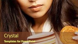  Presentation with tea coffee - Presentation design having beautiful-asian-woman-drinking-coffee background and a tawny brown colored foreground