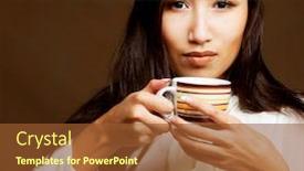  Presentation with tea coffee - Slide set featuring beautiful-asian-woman-drinking-coffee background and a tawny brown colored foreground
