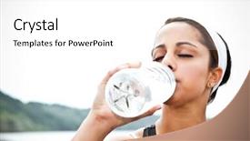  Presentation with drinking water - Beautiful presentation featuring beautiful asian woman drinking water after exercise backdrop and a white colored foreground