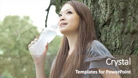  Presentation with drinking water - Colorful PPT layouts enhanced with beautiful asian woman drinking water in the forest backdrop and a violet colored foreground