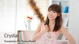  Presentation with house maid - Beautiful PPT theme featuring beautiful asian woman housekeeping backdrop and a lemonade colored foreground