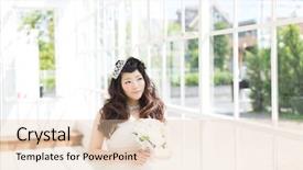  Presentation with elegant wedding - Beautiful presentation featuring beautiful asian woman in elegant backdrop and a  colored foreground