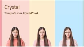  Presentation with simple and light colors - Audience pleasing presentation design consisting of beautiful asian woman over colorful backdrop and a cream colored foreground