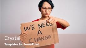 Presentation with change - PPT theme enhanced with beautiful-asian-woman-protesting-holding background and a coral colored foreground