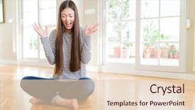  Presentation with asian - Amazing slide set having beautiful asian woman sitting barefoot backdrop and a  colored foreground