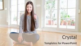  Presentation with asian - Slide set with beautiful asian woman sitting barefoot background and a lemonade colored foreground