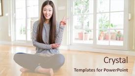  Presentation with asian - Slide deck having beautiful asian woman sitting barefoot background and a lemonade colored foreground