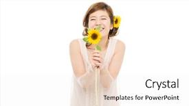  Presentation with rustic sunflower - Slide deck consisting of beautiful asian woman with sunflower background and a sky blue colored foreground
