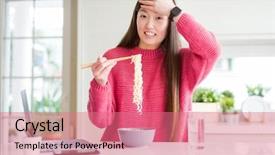  Presentation with asian - PPT theme with beautiful asian woman working using background and a coral colored foreground