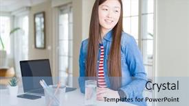  Presentation with working - Presentation design enhanced with beautiful asian woman working using background and a  colored foreground
