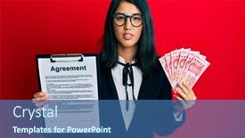  Presentation with simple business - Presentation design with beautiful-asian-young-business-woman background and a ocean colored foreground