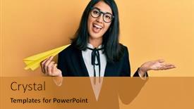  Presentation with achievement - Slide set featuring beautiful-asian-young-business-woman background and a gold colored foreground
