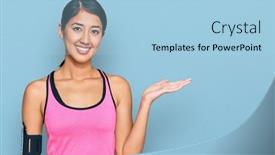  Presentation with band - Slide set with beautiful-asian-young-sport-woman background and a light blue colored foreground