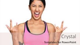  Presentation with rock band hands - Presentation design featuring beautiful-asian-young-sport-woman background and a lemonade colored foreground