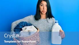  Presentation with laundry detergent - Slide deck with beautiful-asian-young-woman-holding background and a teal colored foreground