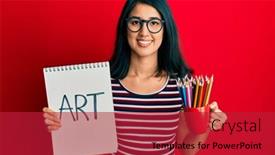  Presentation with colored pencils - Slide deck with beautiful-asian-young-woman-holding background and a crimson colored foreground