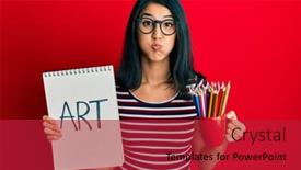  Presentation with colored pencils - Amazing presentation theme having beautiful-asian-young-woman-holding backdrop and a crimson colored foreground