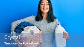  Presentation with laundry detergent - Amazing presentation theme having beautiful-asian-young-woman-holding backdrop and a teal colored foreground