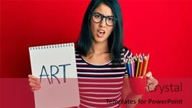 Presentation with colored pencils - Presentation design featuring beautiful-asian-young-woman-holding background and a crimson colored foreground