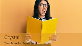  Presentation with book glasses - Presentation theme enhanced with beautiful-asian-young-woman-reading background and a gold colored foreground