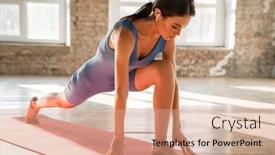  Presentation with exercise mat - Cool new slides with beautiful-athletic-sportswoman-in-earphones backdrop and a coral colored foreground