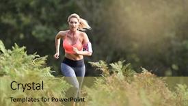  Presentation with forest - Slide set having beautiful athletic woman running background and a yellow colored foreground