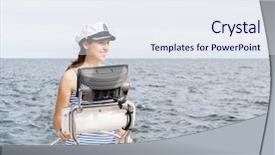  Presentation with boat tourism - PPT theme with beautiful attractive young girl pilots background and a sky blue colored foreground