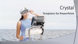  Presentation with boat tourism - Slide set consisting of beautiful attractive young girl pilots background and a white colored foreground