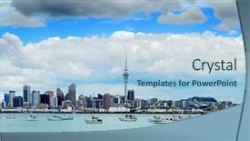  Presentation with white dove clouds - Colorful PPT layouts enhanced with beautiful auckland skyline with white backdrop and a light blue colored foreground
