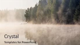  Presentation with fall lake - Colorful PPT layouts enhanced with beautiful autumn fall landscape over foggy misty lake backdrop and a soft green colored foreground