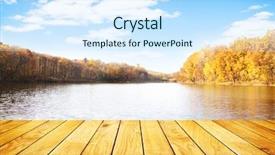  Presentation with autumn wood - PPT theme consisting of forest with water and wood background and a sky blue colored foreground