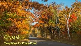  Presentation with road yellow - PPT layouts enhanced with beautiful-autumn-landscape background and a tawny brown colored foreground