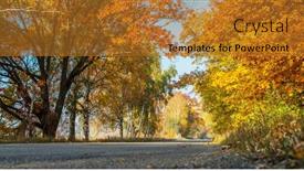  Presentation with road yellow - Colorful PPT theme enhanced with beautiful-autumn-landscape backdrop and a gold colored foreground