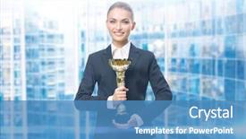 Presentation with golden - Beautiful PPT theme featuring beautiful award - portrait of businesswoman keeping golden backdrop and a teal colored foreground
