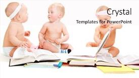  Presentation with baby book - Slide deck with beautiful babies reading book background and a sky blue colored foreground