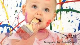  Presentation with painting walls paint roller - Colorful PPT layouts enhanced with beautiful baby covered in bright backdrop and a coral colored foreground