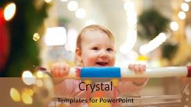  Presentation with shopping trolley - Presentation featuring modern grocery - beautiful baby girl in shopping background and a coral colored foreground